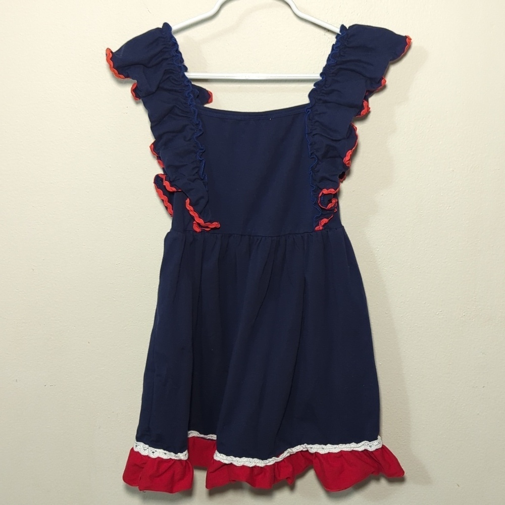 Navy Blue Chicken Dress with Ruffle Sleeves Little Girls Size XL (~6) - Picture 5 of 5